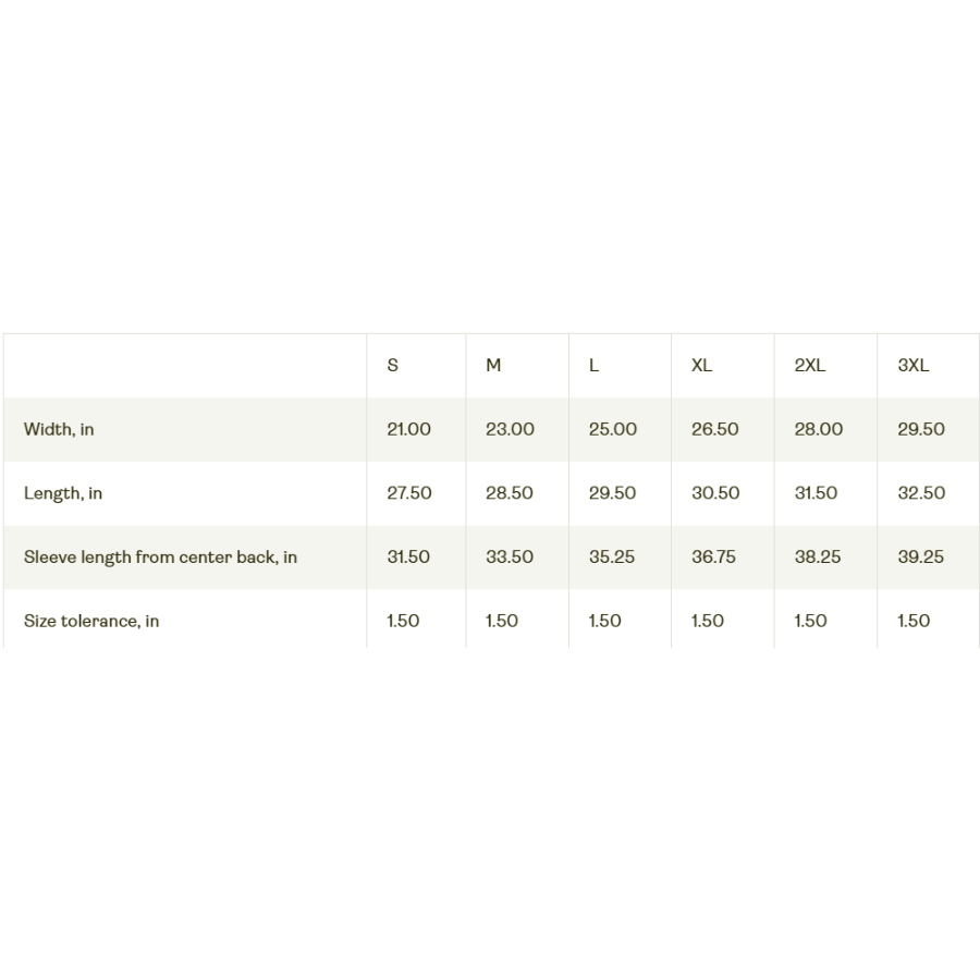 Comfort Colors sweatshirt size chart showing width, length, and sleeve measurements from S to 3XL, used for nice turns crewnecks.