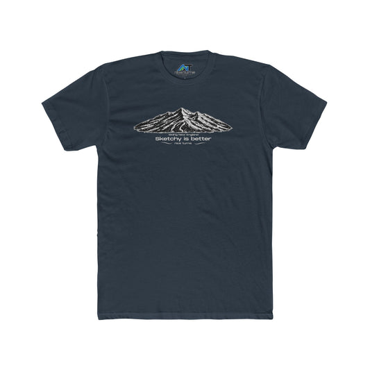 Navy ski t-shirt front view with mountain sketch graphic on chest